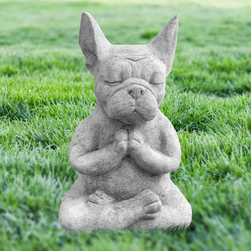 Estatua de resina para perro, meditación, Pose de Yoga, adornos, oración impermeable, Zen, Bulldog Francés, escultura, artesanía, decoración de jardín - imagen 5