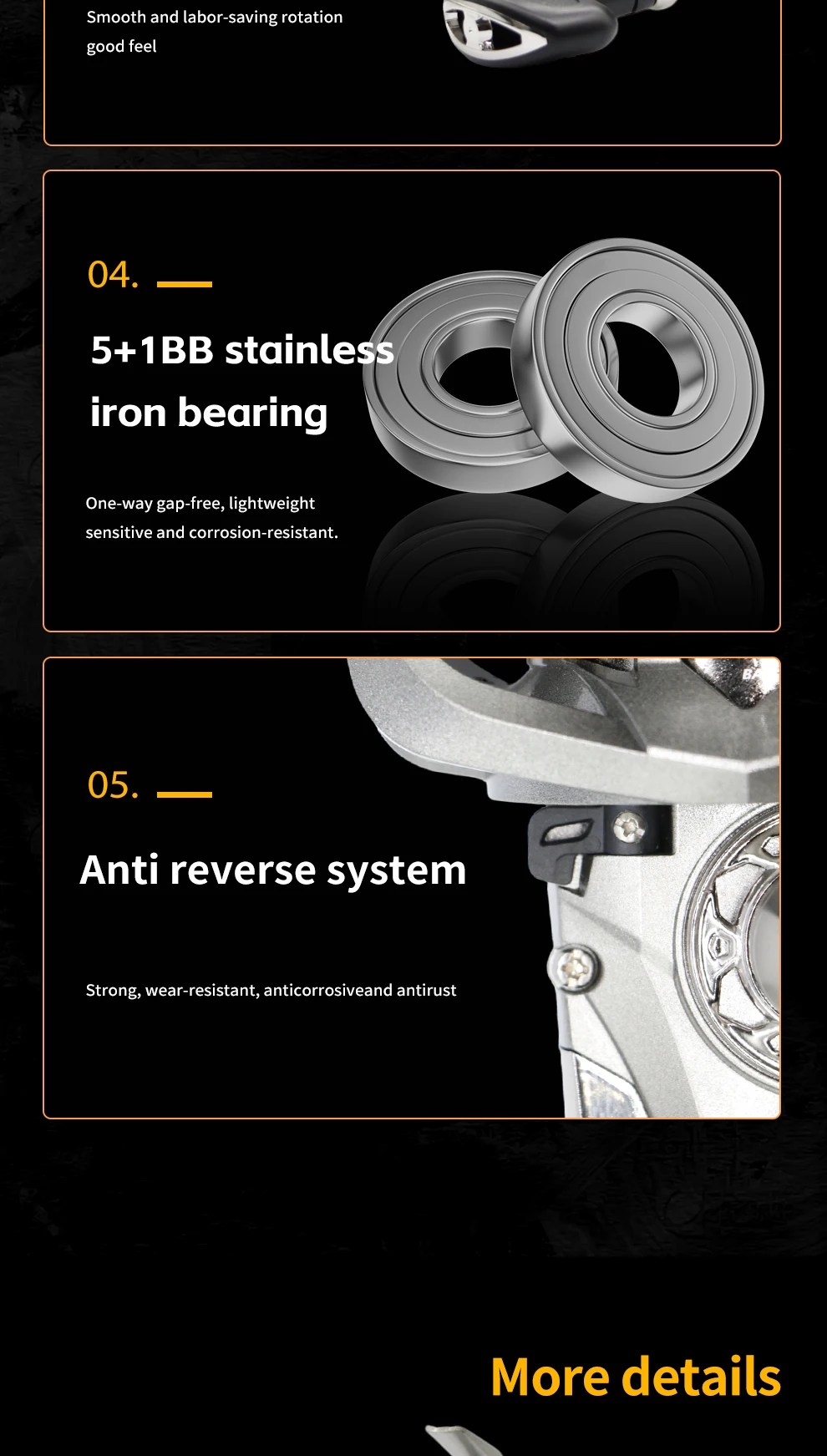 Experimente un rendimiento suave y duradero con nuestro rodamiento de hierro de acero inoxidable de 5+1BB y sistema anti-reverso