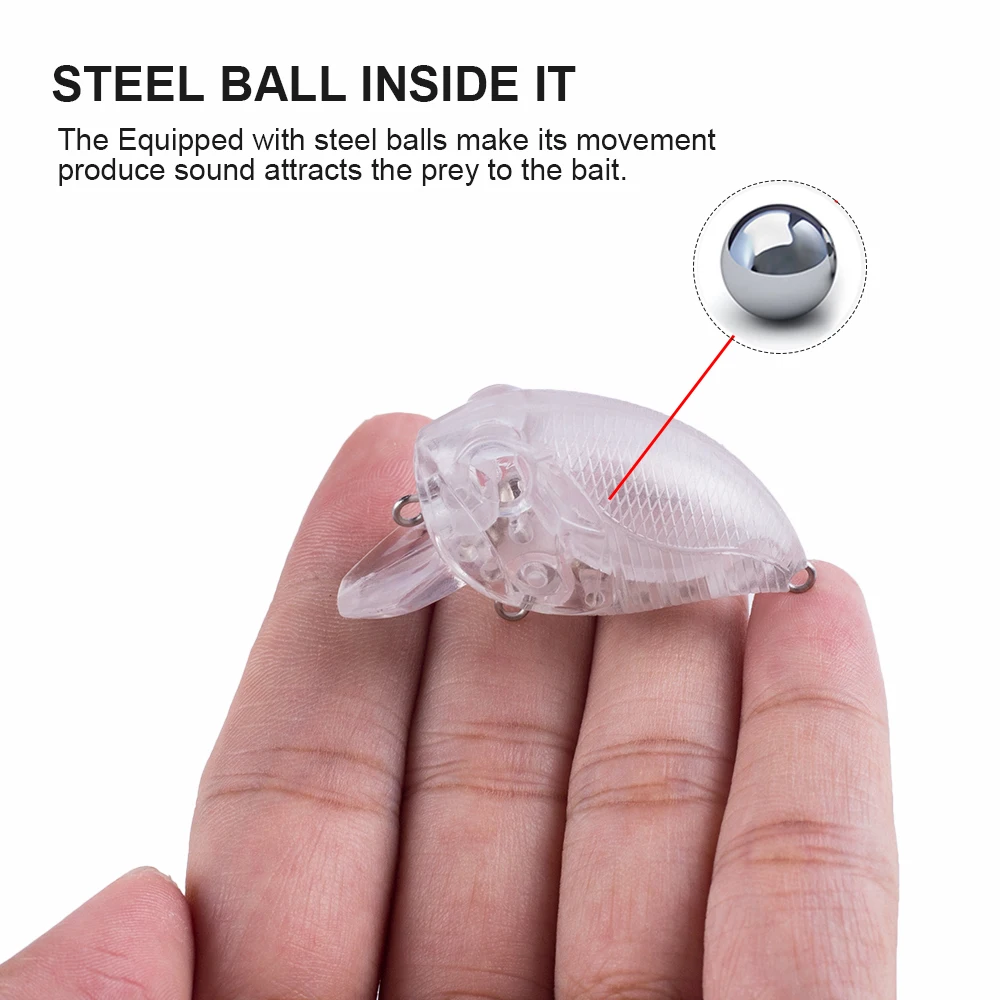 Hanlin-Mini Crankbait de 4,5 CM, 7G, pececillos en blanco, cuerpos duros artificiales, lubina, trucha, señuelos Crankbait sin pintar, aparejos de pesca, 10/20 piezas - imagen 4