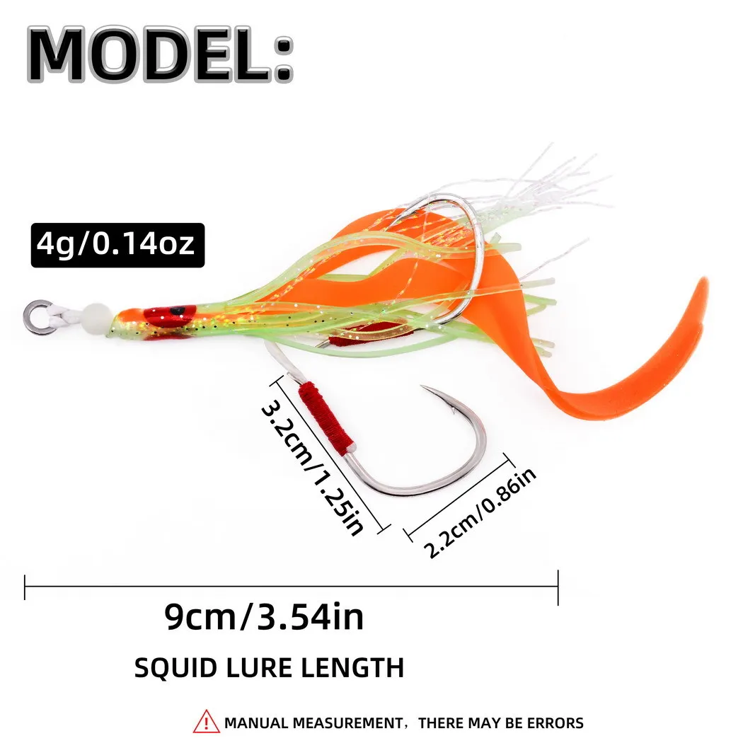 10 unids/bolsa, anzuelo de pesca de agua salada, accesorios de señuelo, anzuelos de falda de calamar suave, cebo de curricán, anzuelo de asistencia de plantilla lento brillante - imagen 2