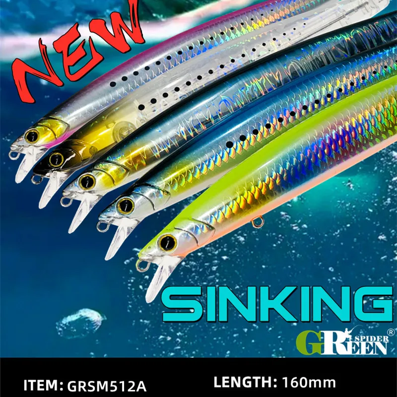 GREENSPIDER-señuelo de pesca de pececillo hundido, 2022mm, 32g, fundición ultralarga, lubina, Piura, M512A, novedad de 160 - imagen 3
