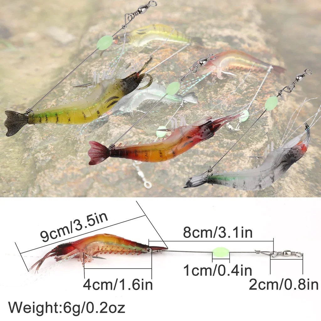 Sougyilang-señuelo de pesca de camarón suave, luminoso, con gancho giratorio, de silicona Artificial, para Lago y mar, 2 piezas, 9cm, 6g - imagen 2