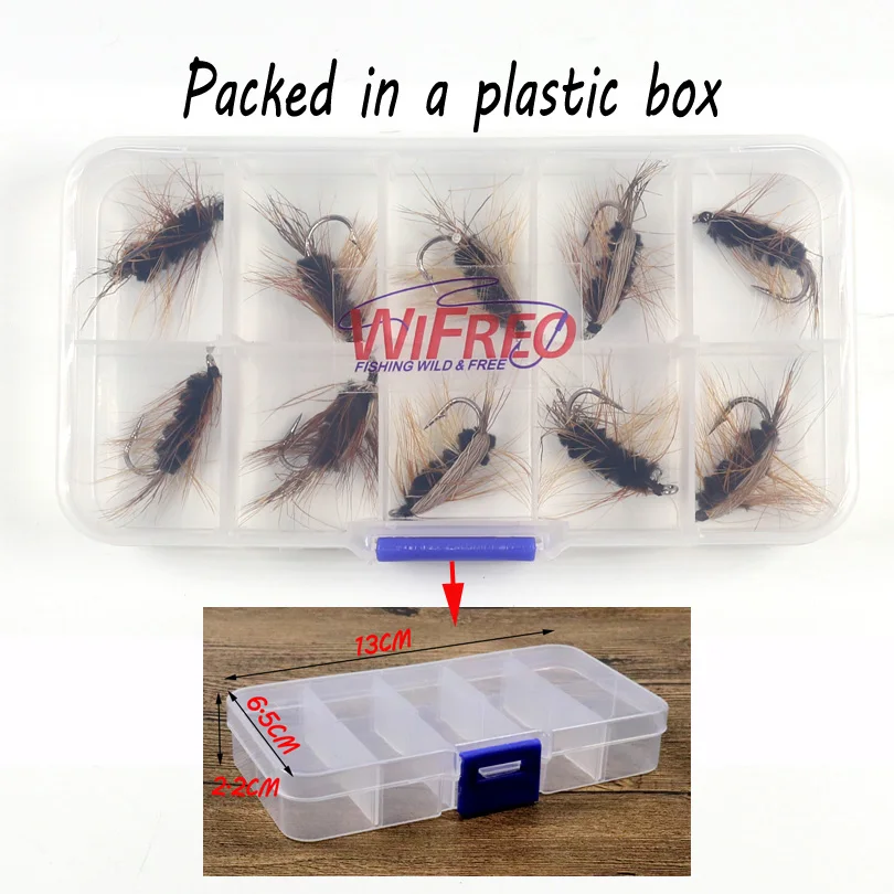 Wifreo-Cebo para pesca con mosca, 10 piezas #6, cuerpo negro, gusano marrón Caddis Nymph, Mosca, pelo de ciervo, escarabajo, trucha, mosca - imagen 3