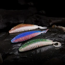 Señuelo de pesca suave, cebo Artificial de gusano de microranura, cola de Hoz TPE, 10cm, 5g, lentejuelas reflectantes, lote de atracción, 5 piezas