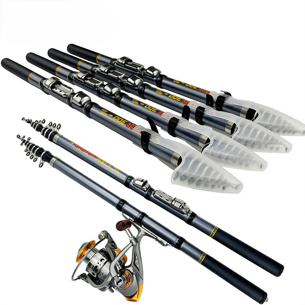 Combo de caña y carrete de Pesca en roca, poste telescópico de fibra de carbono y relación de transmisión 1,5: 1, carretes giratorios para Pesca de lubina, 3,0 m-5,2 m - imagen 3
