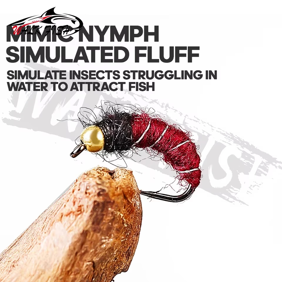 WALK FISH 5 piezas 12mm 13mm Caddisfly Ninfa cebo con mosca rotación compuesta hoja de sauce lentejuelas Metal cebo falso pesca de trucha río salvaje - imagen 3