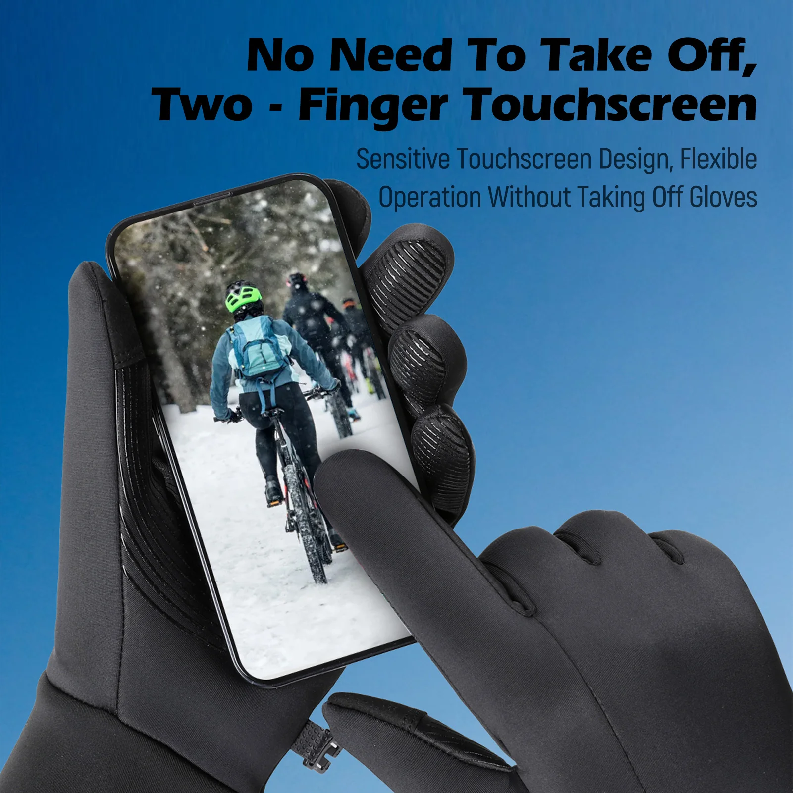 Guantes para correr de montaña para hombre, guantes de invierno con pantalla táctil, cálidos, antideslizantes, a prueba de viento, resistentes a la lluvia, para deportes de equitación - imagen 5