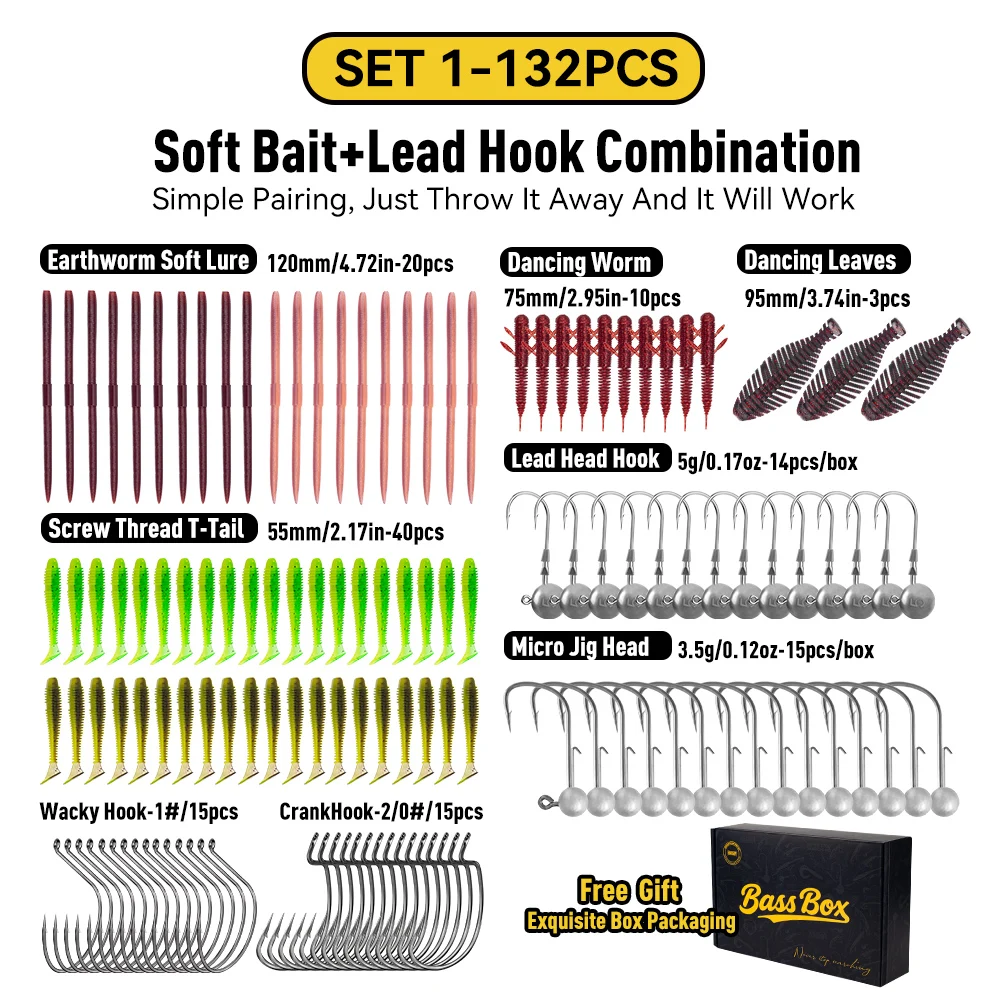 Kingdom-Juego de señuelos de pesca, cebo suave con gancho de plomo, manivela, Wobblers duros para Lucio, opción de capa de agua, 5/62/132 Uds. - imagen 4