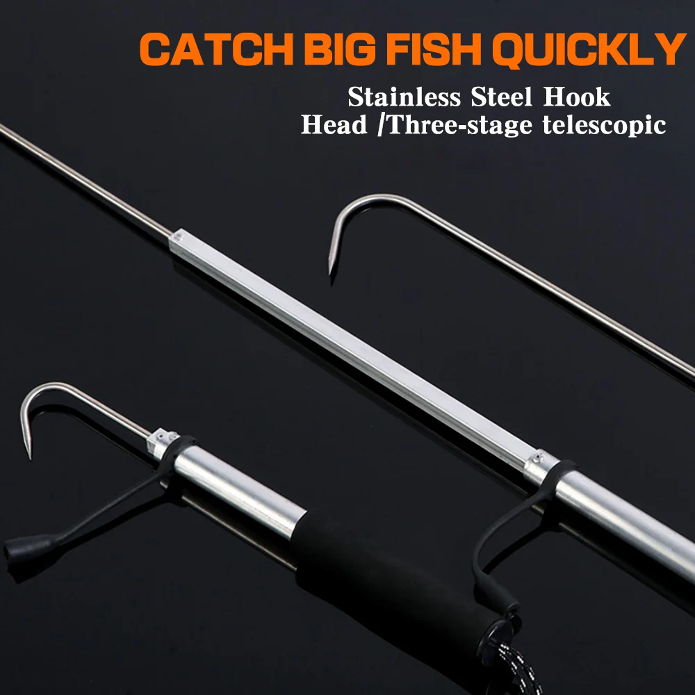 Soporte de pesca telescópico de acero inoxidable, lanza de Pesca de Mar de hielo, gancho de 64/89/116cm, herramienta Flexible, accesorios - imagen 3