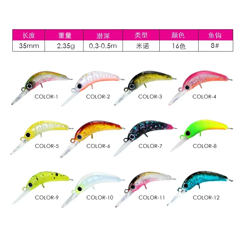 35mm 2,3g hundimiento Minnow Micro señuelo de pesca Mini Crankbait Wobblers para corriente de agua dulce cebos de trucha pesca de lubina perca - imagen 5
