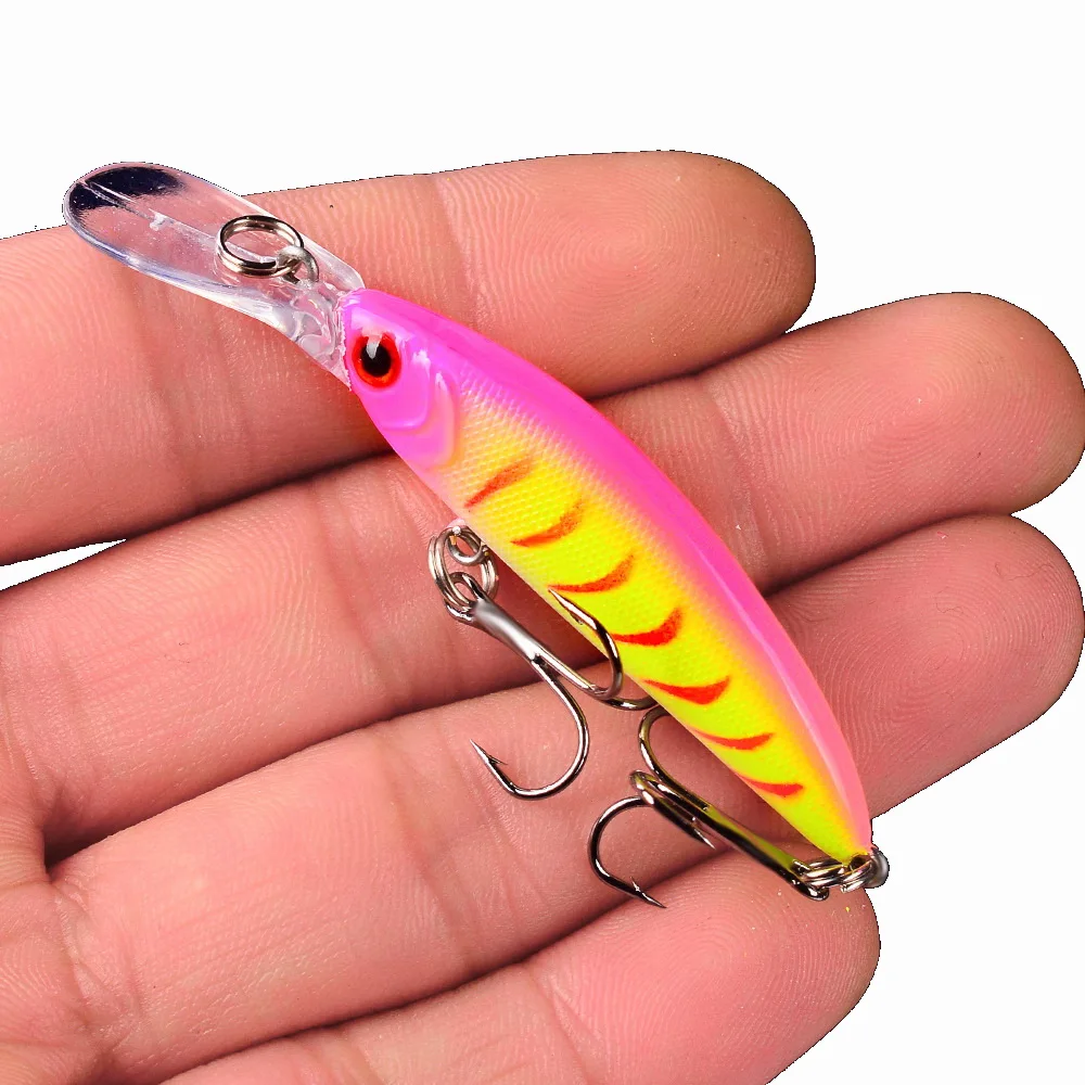 1 Pc Minnow 70mm 6g Longmouth señuelo cebo Señuelos de Pesca de Mar ojos 3d plástico duro Jerkbait pez Popper señuelo 8 #   Ganchos con 9 colores - imagen 3