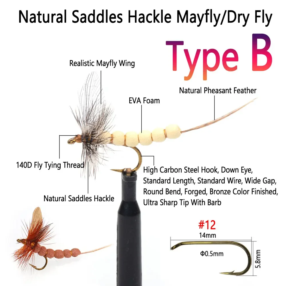 8 Uds CDC ala de plumas mayfly mosca seca Grizzly sillín Hackle mayfly flotante mosca seca Rocky River trucha pesca moscas cebo señuelo - imagen 5