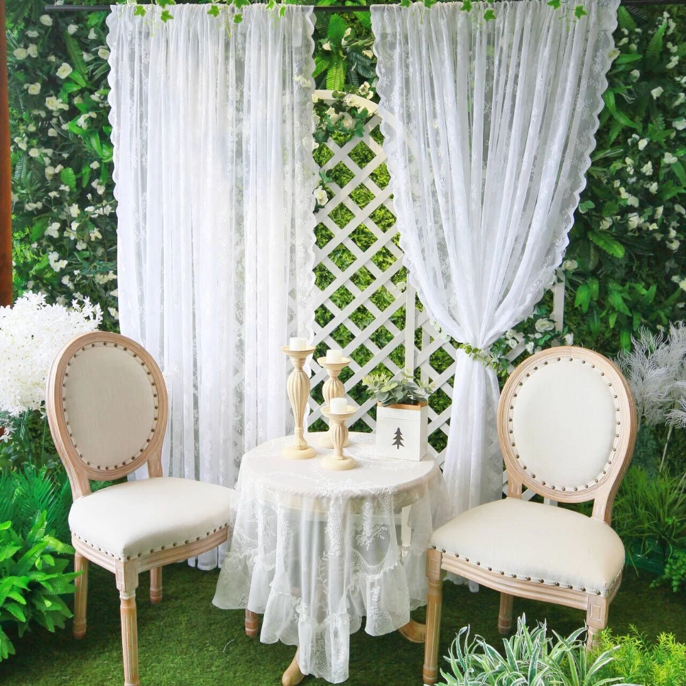Cortina de tul vintage con encaje floral — romántica para salón - imagen 5