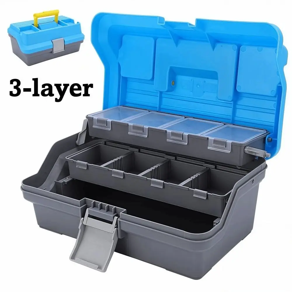 Caja de aparejos de pesca de 3 capas, caja plegable multiusos para accesorios de pesca, portátil con asa, caja de almacenamiento de Hardware - imagen 2