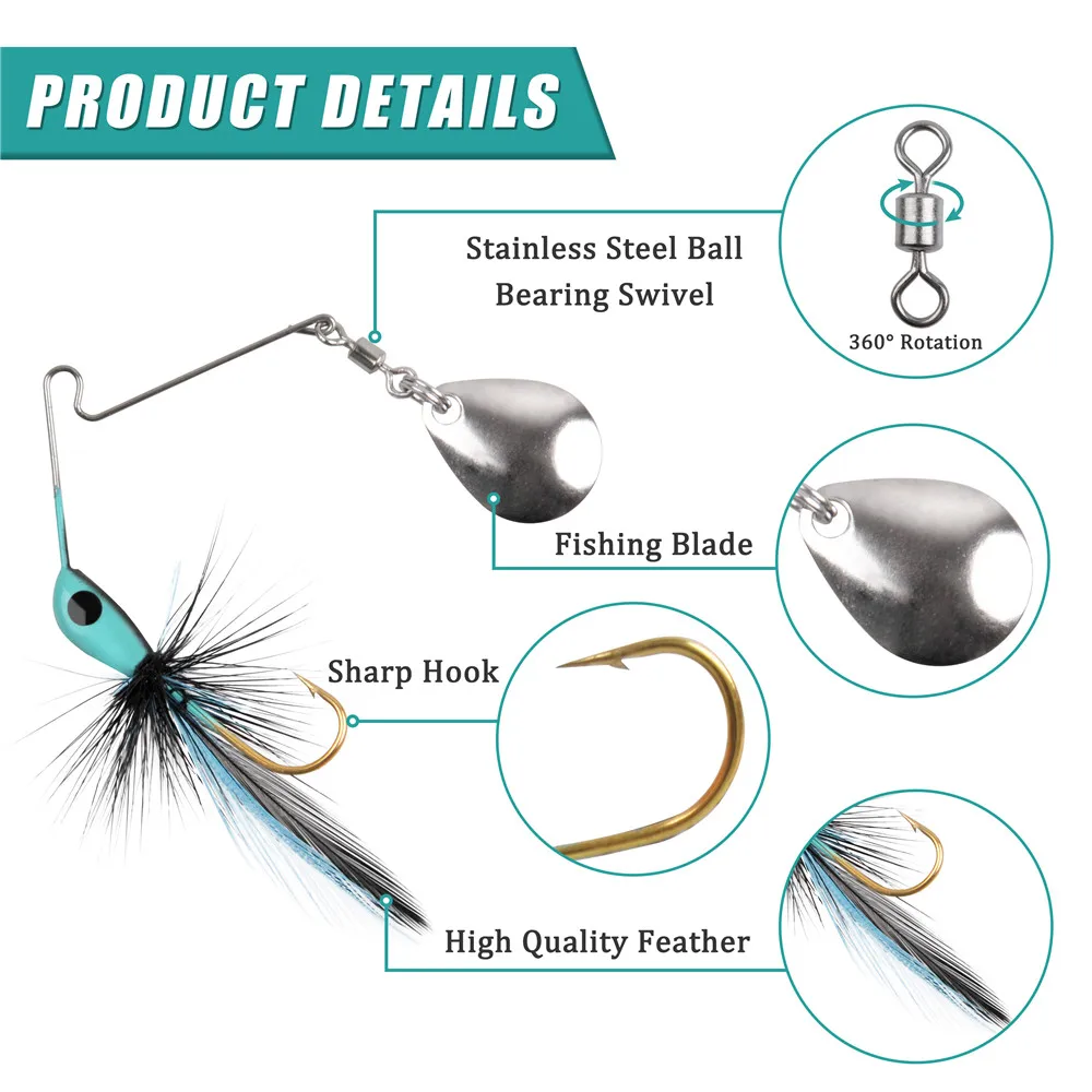 6 uds cebos giratorios para pesca de lubina Kit con cuchillas Colorado Spinnerbait Jig cabezas cebo Teaser para pesca de tipo de pez de trucha salmón - imagen 2