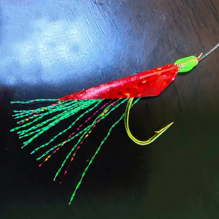 Equipo de pesca PD, anzuelos de imitación de piel de pescado, láser rojo, reflectante, 1 metro, sublínea, luminosos, biónicos, para carretera - imagen 2