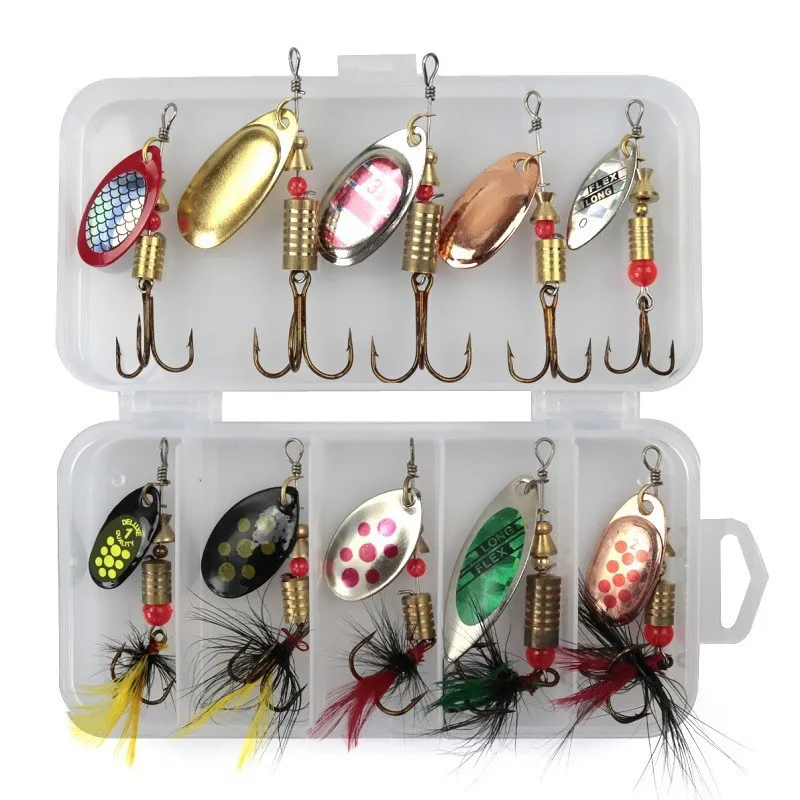 ALASICKA 10 unids/set gota de agua cuchara de Metal Spinner señuelo de pesca con gancho Kit de cebo Artificial para agua dulce y salada - imagen 5