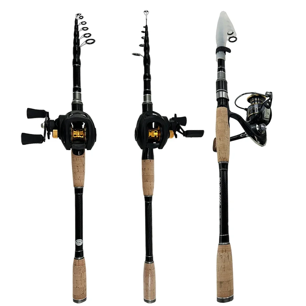 Juego combinado de caña y carrete de Pesca de Baitcasting, carretes de fundición de arrastre máximo de 8kg, varillas de fibra de carbono para Pesca de lubina ligera - imagen 5