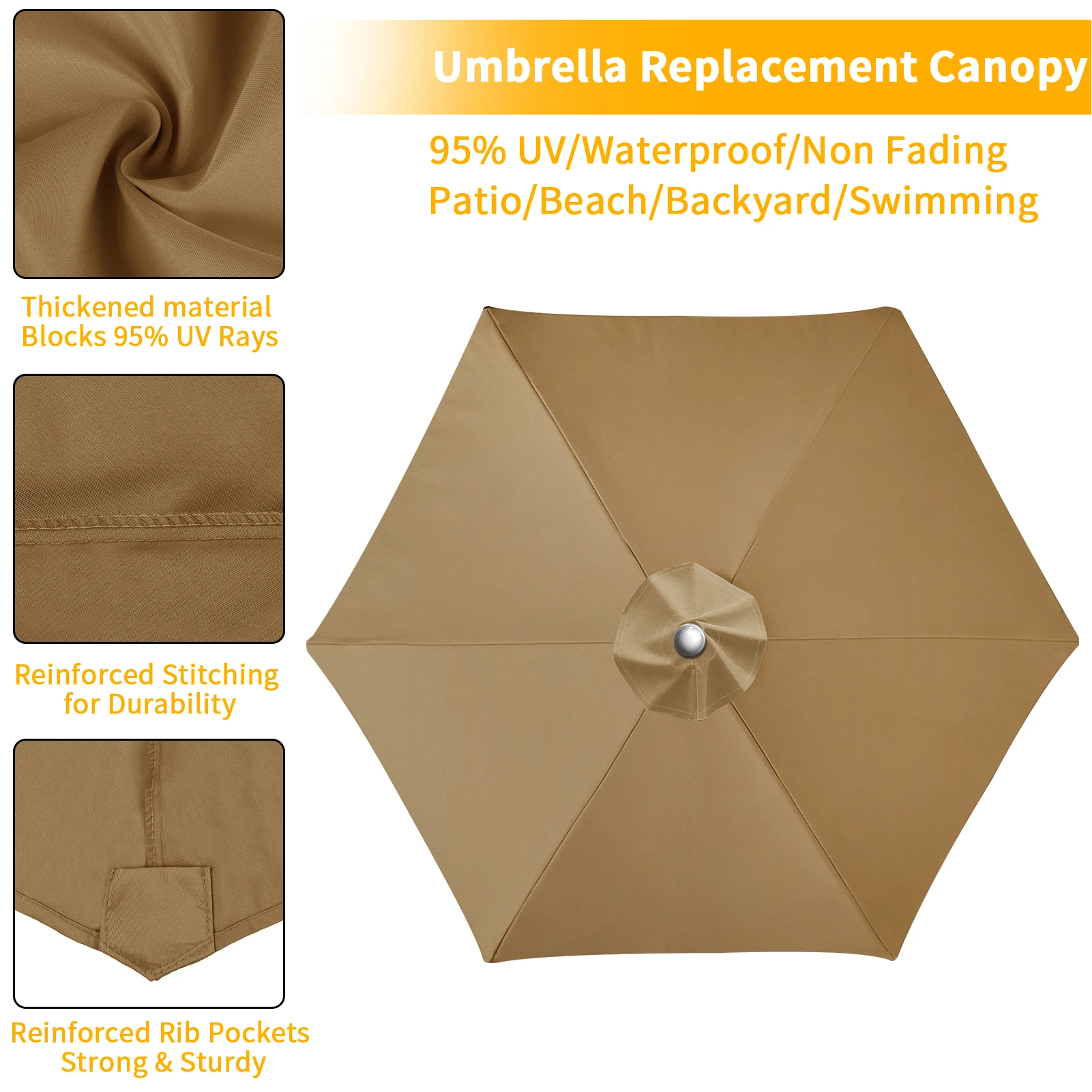 Cubierta impermeable para sombrilla, tela de repuesto para sombrilla, vela parasol para 6/8 costillas, cubierta para sombrilla de jardín y Patio exterior - imagen 5