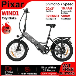 Bicicleta Eléctrica Pixar Wind1 para Adultos, Bicicleta Eléctrica Todoterreno de Montaña, Bicicleta Eléctrica con Llantas Gruesas de 20 Pulgadas, Batería de 48V15Ah, Velocidad Máxima de 500W 32km/h