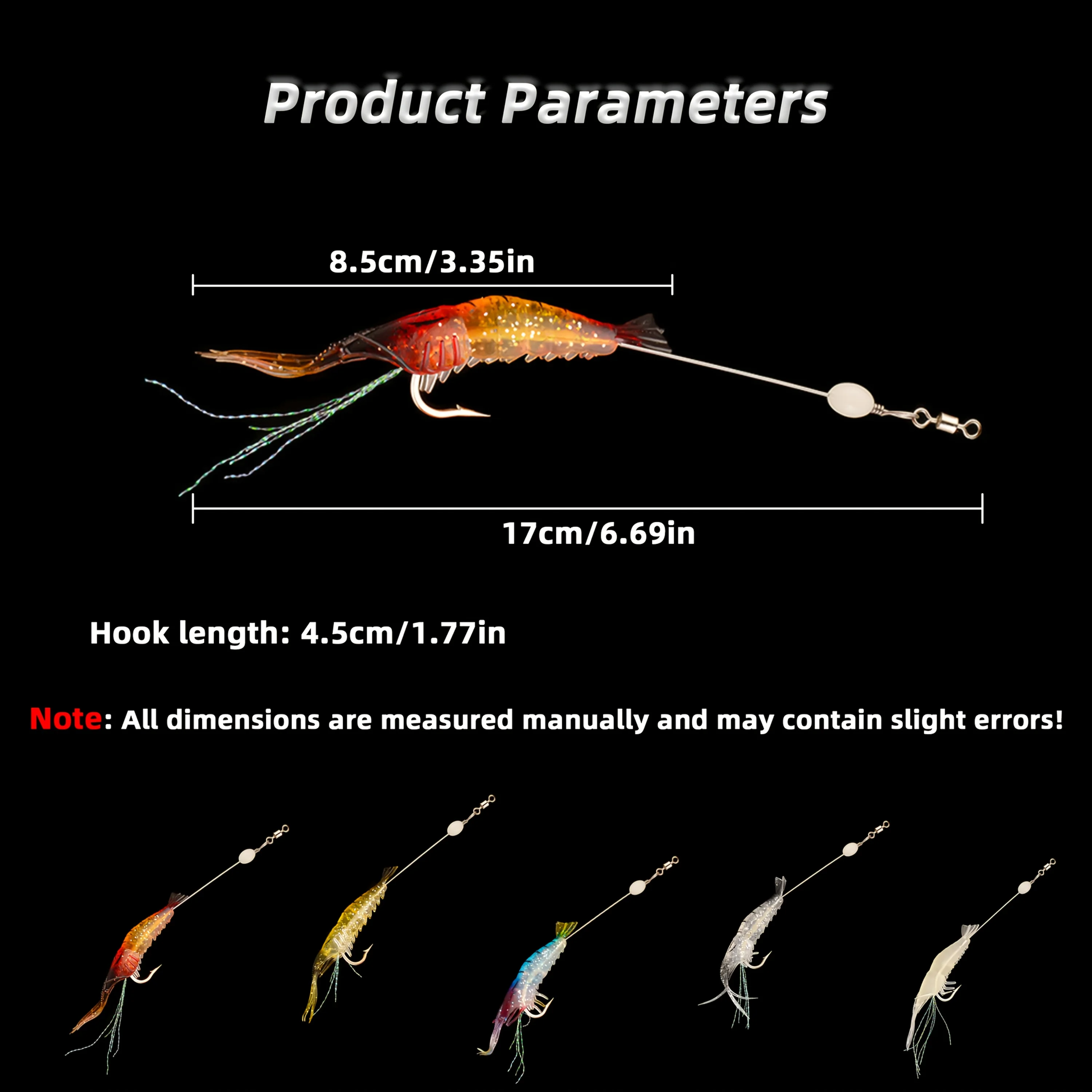 3 unids/lote de señuelo suave de camarón luminoso, brillo de pesca hundido con anzuelos de pesca y cuentas brillantes giratorias, cebo Artificial, aparejos de gusano falso - imagen 5