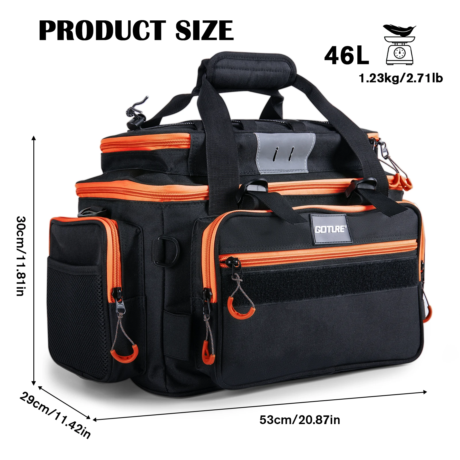 Bolsa de equipo de pesca Goture, tela Oxford 600D impermeable, almacenamiento de alta capacidad, bolsas de pesca de calidad duradera para hombres, bolsa para exteriores - imagen 5