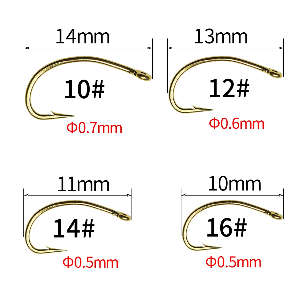 50 Uds atado de moscas Scud Ninfa gancho Caddis Midge camarones atado de moscas anzuelos Color dorado tamaño 10 12 14 16 - imagen 2