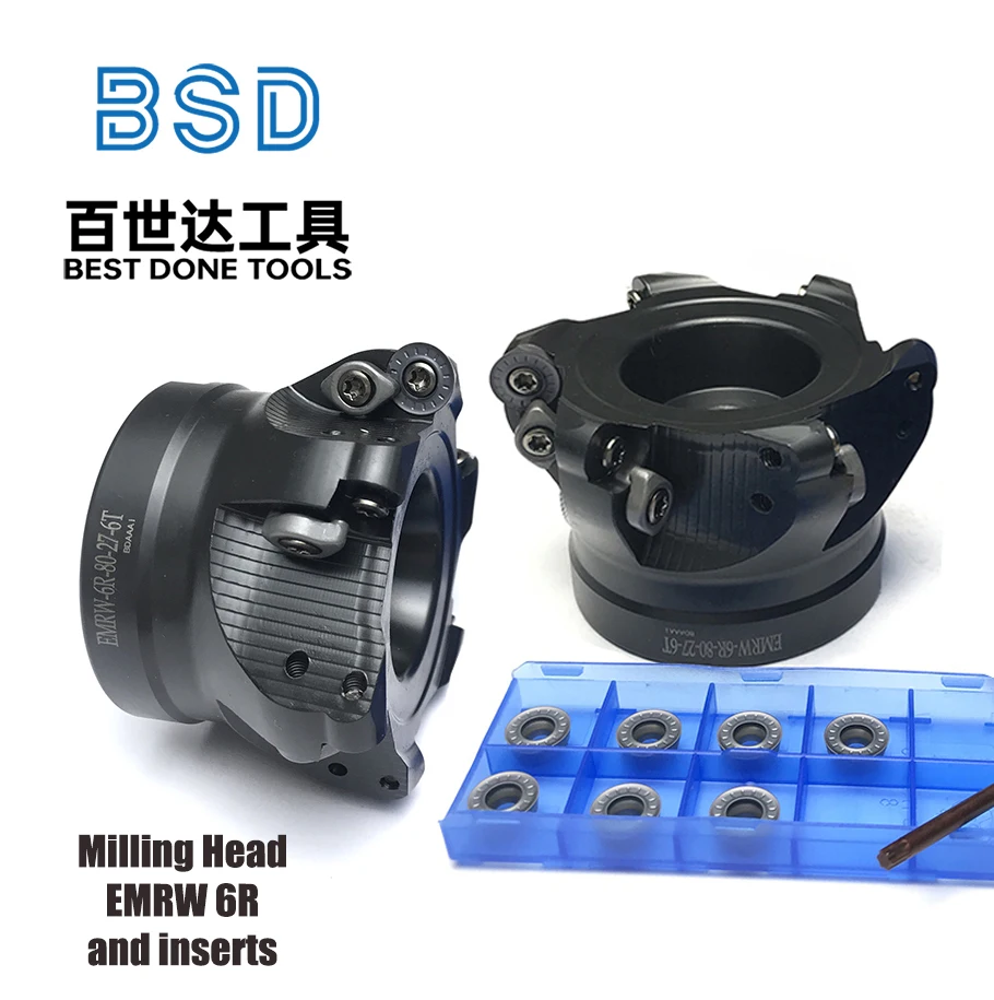 Cabezal de fresado EMR 6R63-22-4T Cabezal de fresado EMR 6R 50 63 80 100 Soporte de cortador de fresado facial indexable para insertos de arco RPMT1204