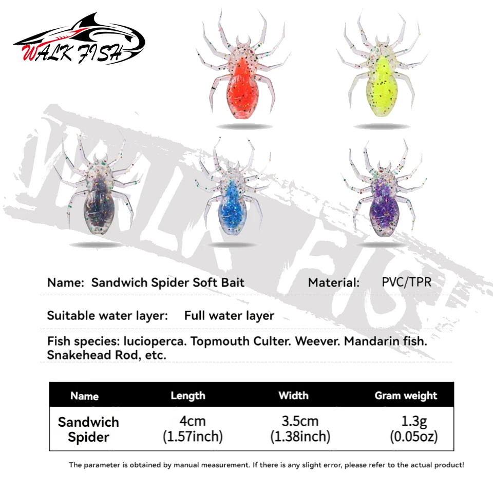 WALK FISH-señuelo de araña suave con anzuelos, caja de almacenamiento, cebo de pesca, aparejos de pesca, 4CM/1,3G, 1 Juego - imagen 2