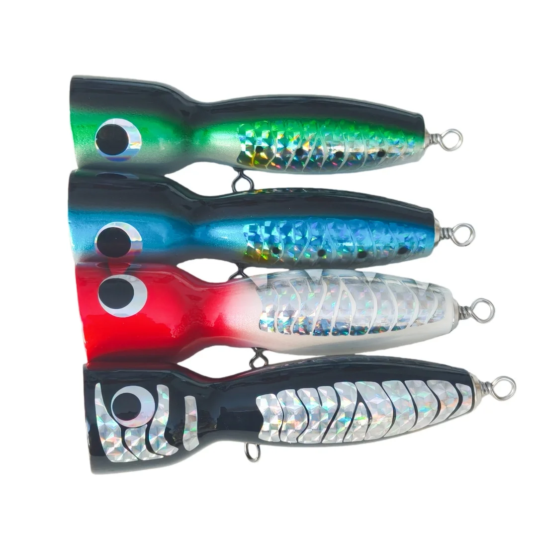 Swolfy 4 Uds Topwater Popper de madera 16cm 80g GT superficie Popping señuelo cebo de pesca de barco de aguas profundas