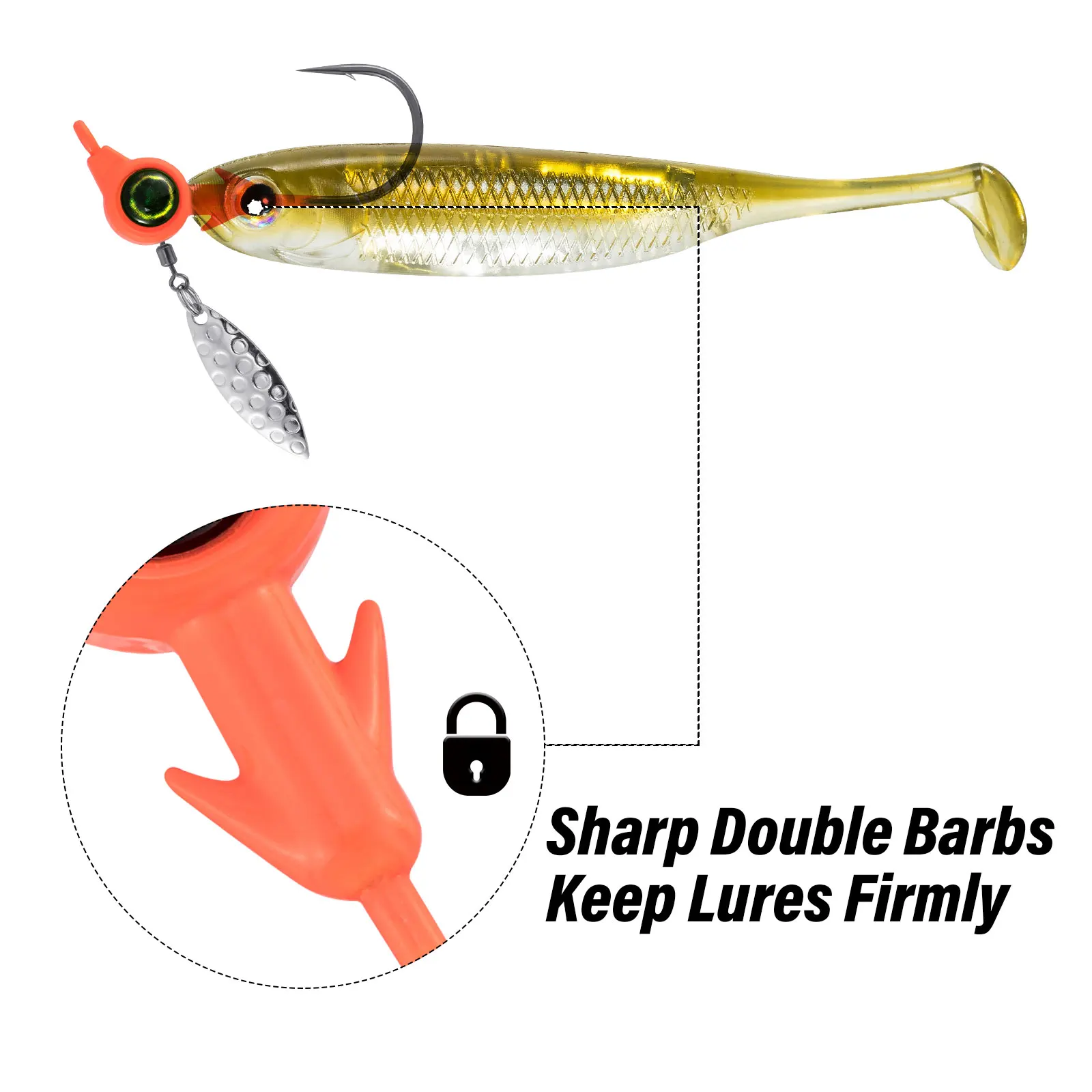 Anzuelos de cabeza de plantilla piezas, señuelo de pesca Mustad, ojos 3D, hoja de sauce, agua salada, agua dulce, trucha Bluegill Crappie, 3 uds. - imagen 3