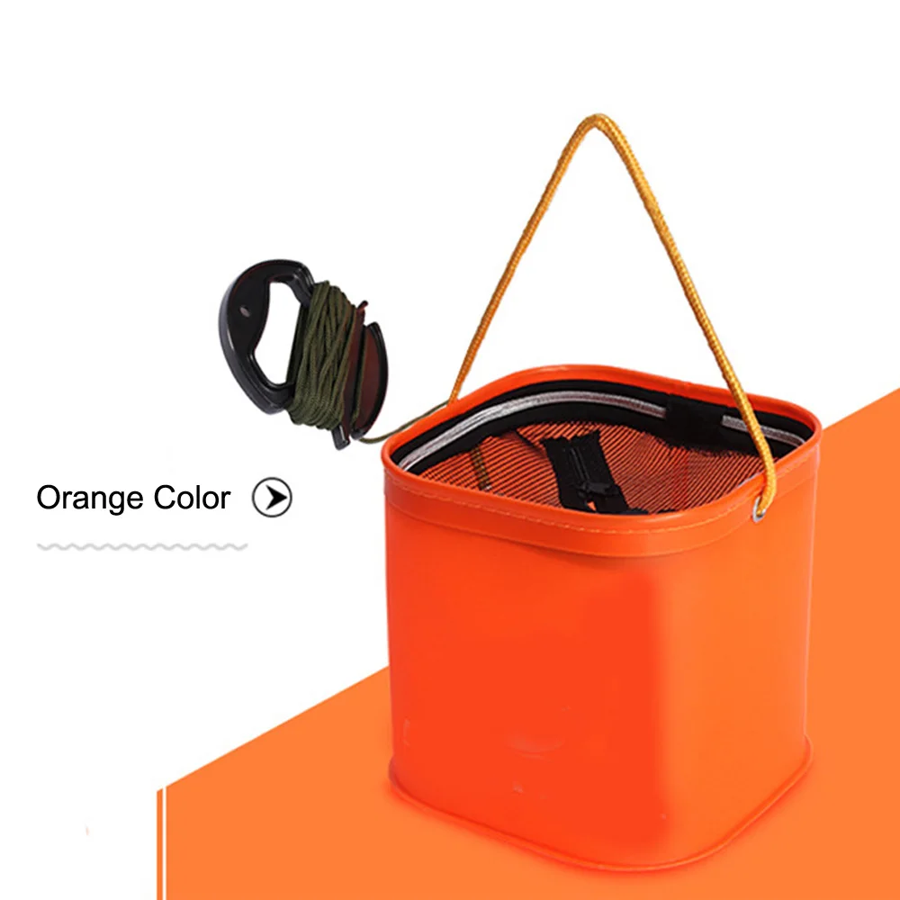 Cubo de agua plegable de EVA con cinturón de cuerda, caja de aparejos de pesca al aire libre, bolsa plegable de Camping, estuche de accesorios para peces - imagen 4