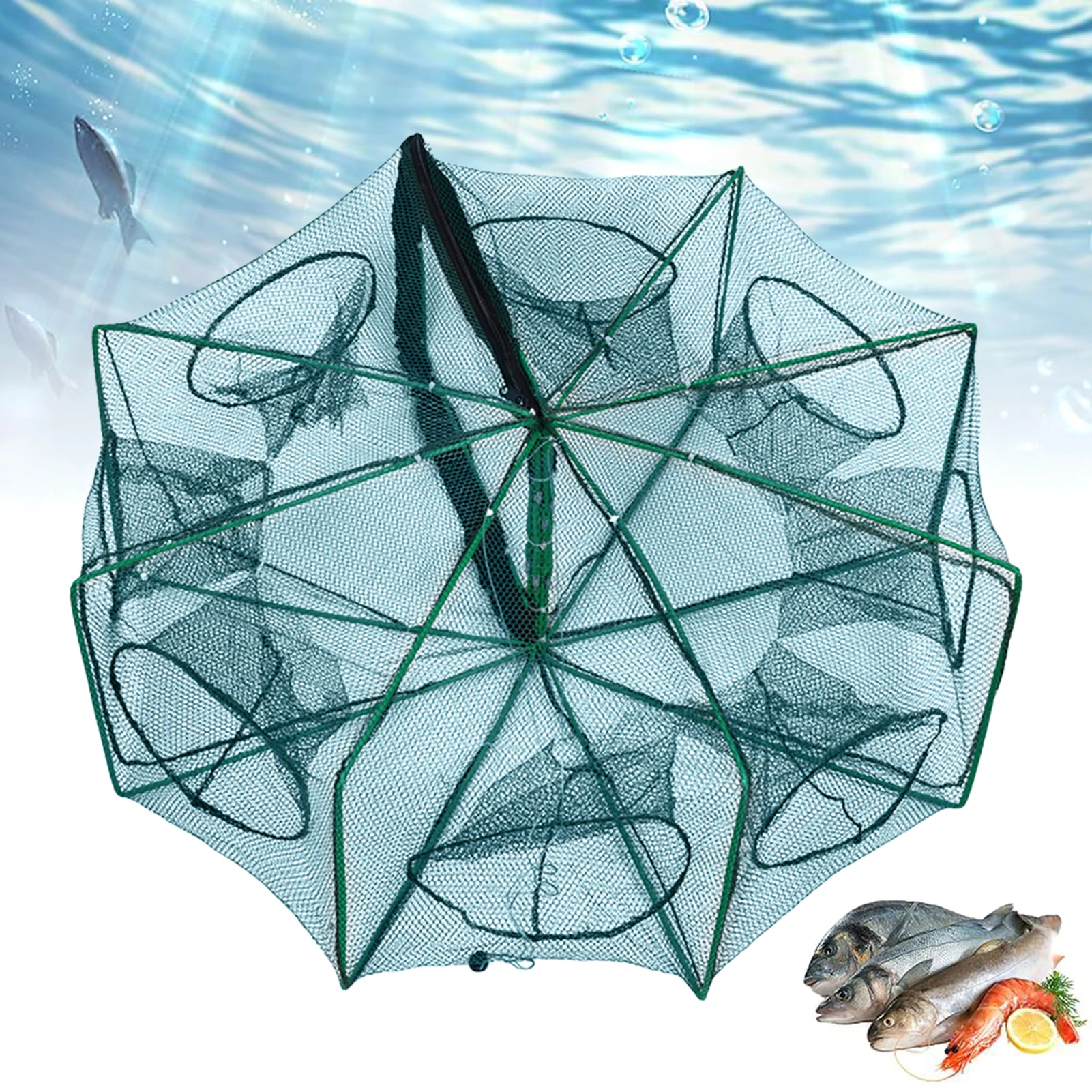 Red de pesca automática de 50/60/70cm, malla plegable portátil para peces con mosca para carpa, cruciana, cangrejo, camarones, langosta, red para peces con múltiples agujeros - imagen 5
