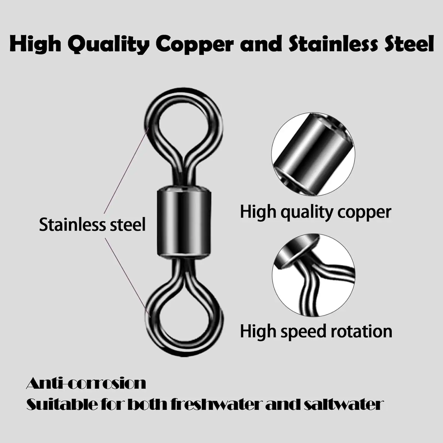 Eupheng 50 piezas giratorios de pesca # 10- # 14 10LB-30LB Rodamiento de bolas Cuerpo de cobre Accesorios de pesca de carpa de acero inoxidable - imagen 2