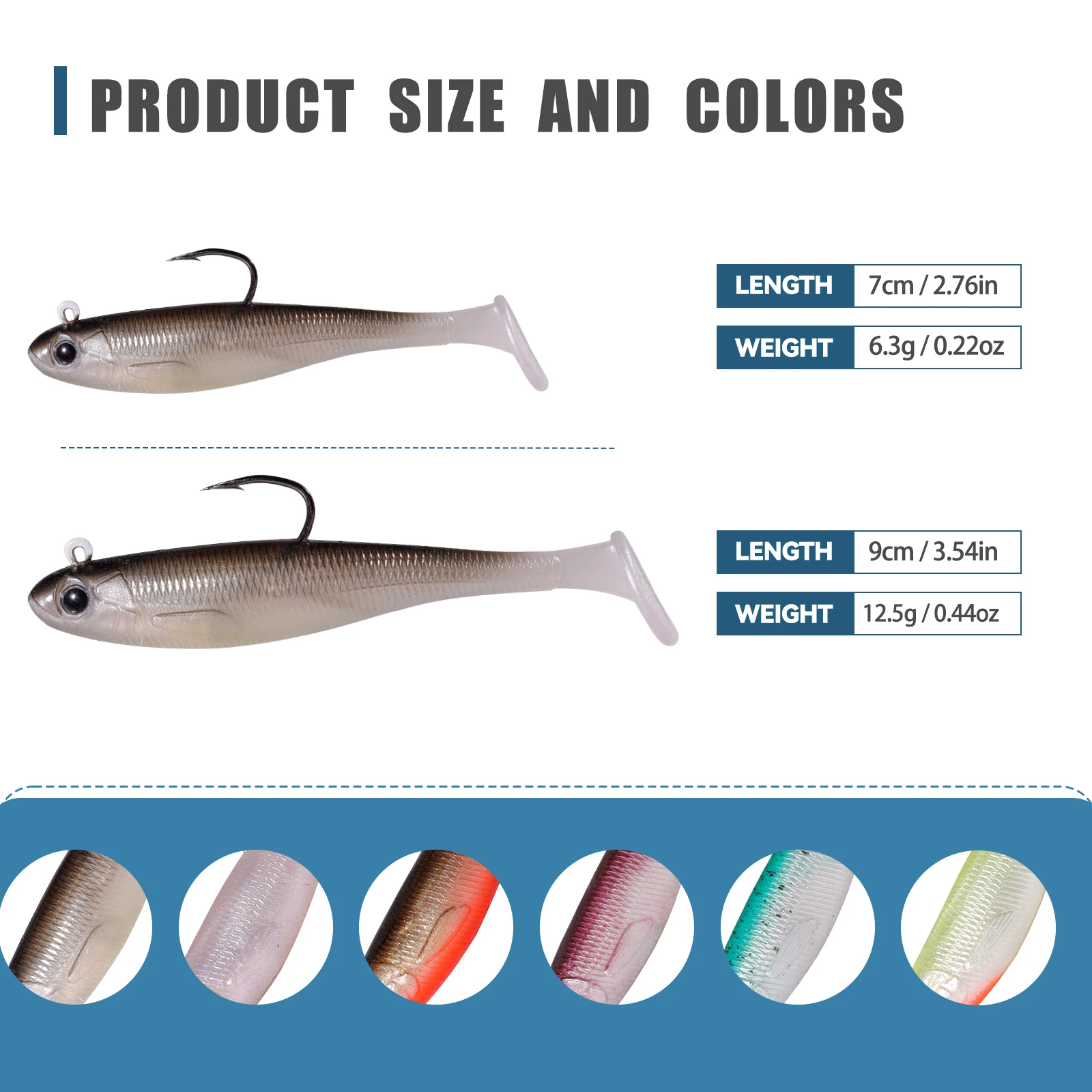 9KM 6 uds Swimbait pesca señuelos blandos 6 ~ 12,5g Jig Head señuelo de pesca suave lubina perca de agua dulce cola de paleta - imagen 2