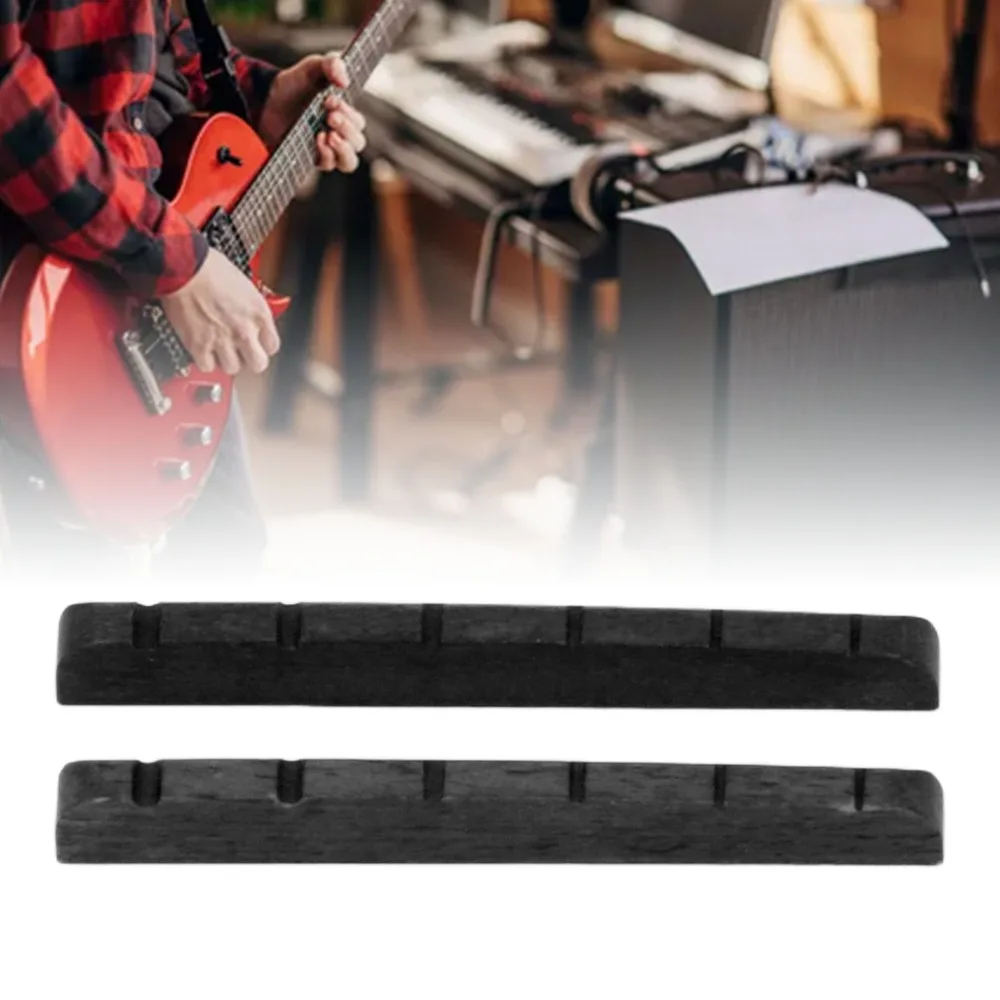 Tuerca de guitarra eléctrica de hueso de 2 piezas ​   Negro/blanco ​ Fondo plano ​ ​ Tuerca de guitarra de hueso ​   Herramienta de reparación de guitarra con ranura ​ - imagen 2