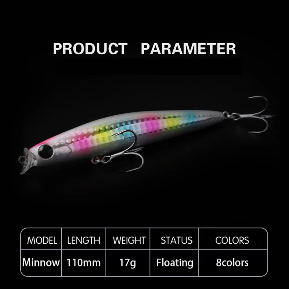 Señuelos de pesca flotantes, 11cm, 17g, Wobbler, fundición larga, agua poco profunda, Jerkbait, cebo duro Artificial, cebo para lubina MN674 - imagen 5