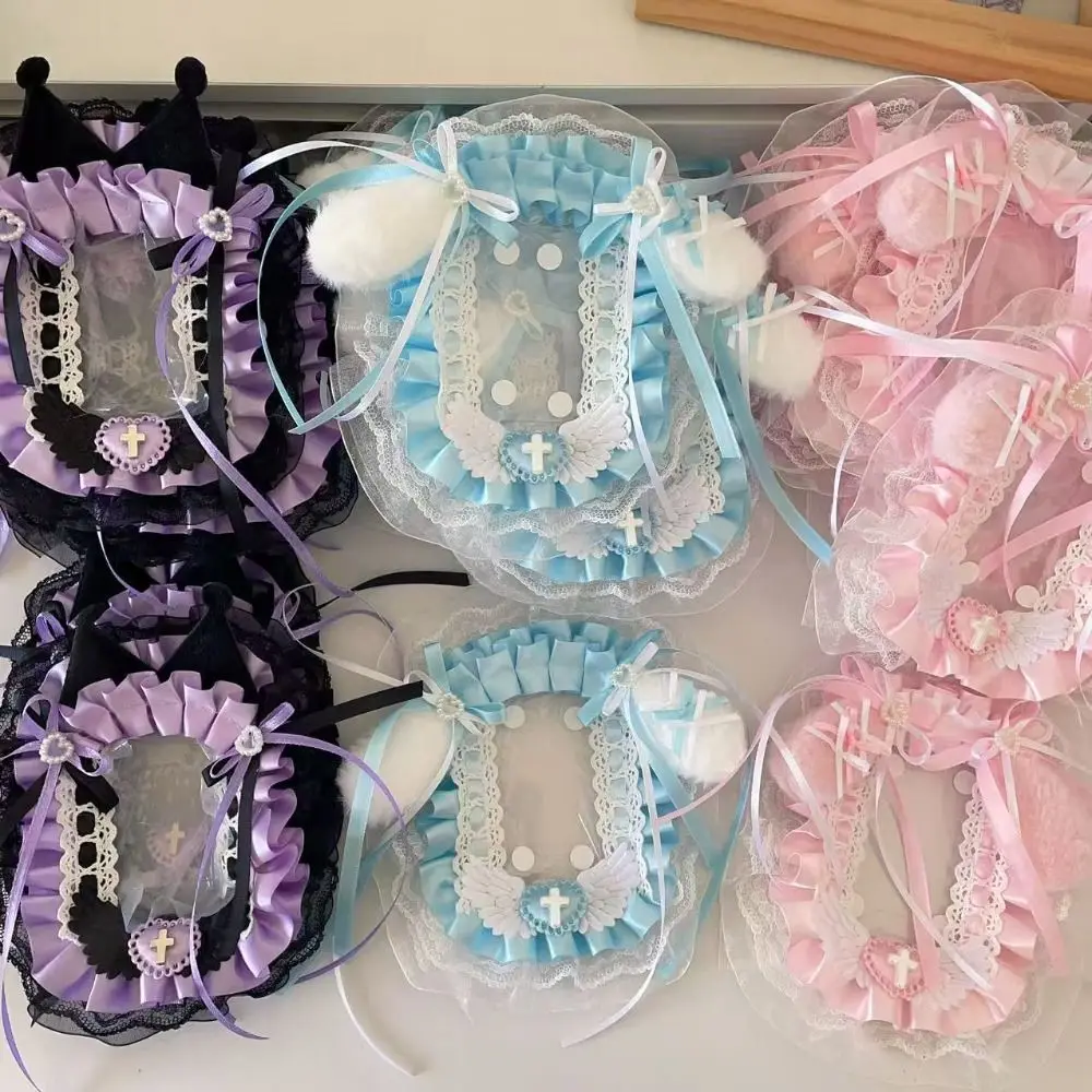 Nuevo Tarjetero con alas de Ángel, funda protectora de fotos de encaje, soporte para sesión fotográfica con lazo rosa de Anime - imagen 4