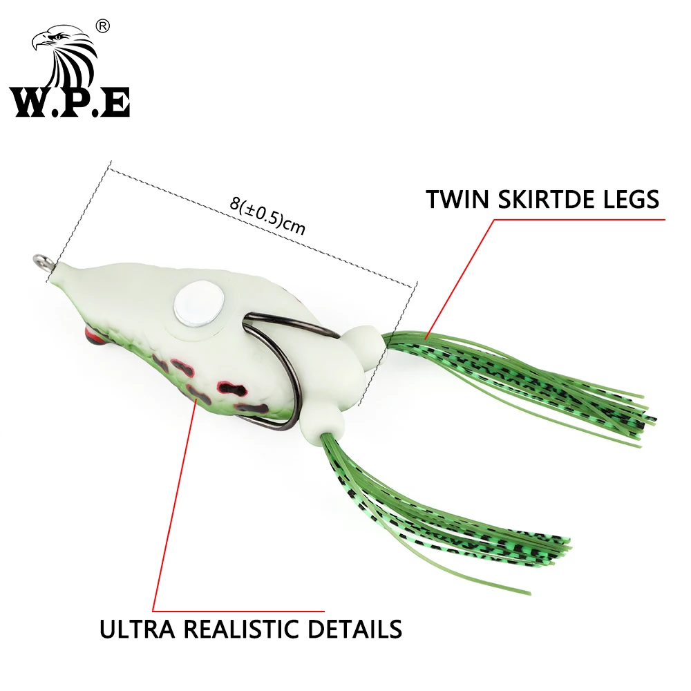 W.P.E-señuelo de rana de piezas, 8cm, 20g, Muliticolor, suave, Topwater, cabeza de serpiente, señuelo de lubina, tubo suave, Artificial, aparejos de pesca - imagen 4