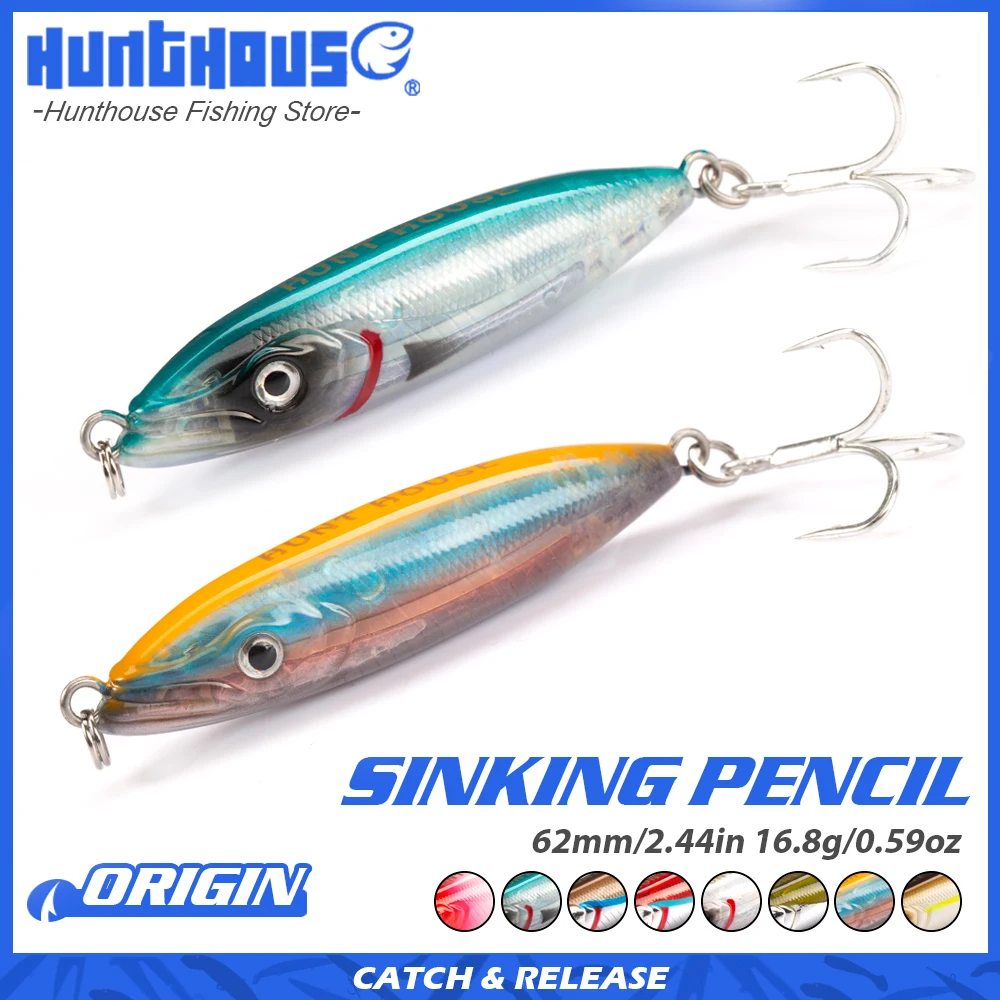 Hunthouse-lápiz de hundimiento oscilante, Wobblers lentos, señuelo de pesca duro, curricán, 62mm, 16,8g, lubina de agua salada para Lucio, trucha, aparejos de pesca