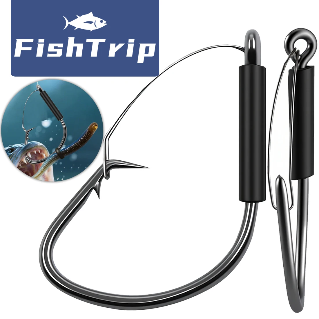 FishTrip-ganchos de aparejo loco sin malezas, 25 uds., círculo de espacio ancho, anzuelo de cebo de gusano suave, gusano loco Chapado en níquel para pesca de lubina, aparejo Neko - imagen 2