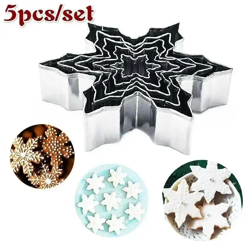 5 unids/set de Metal con forma de copo de nieve, cortador de galletas de Navidad, molde para jabón de Chocolate, herramientas para hornear, utensilios de cocina para hornear, plantillas para pastel de Fondant - imagen 3