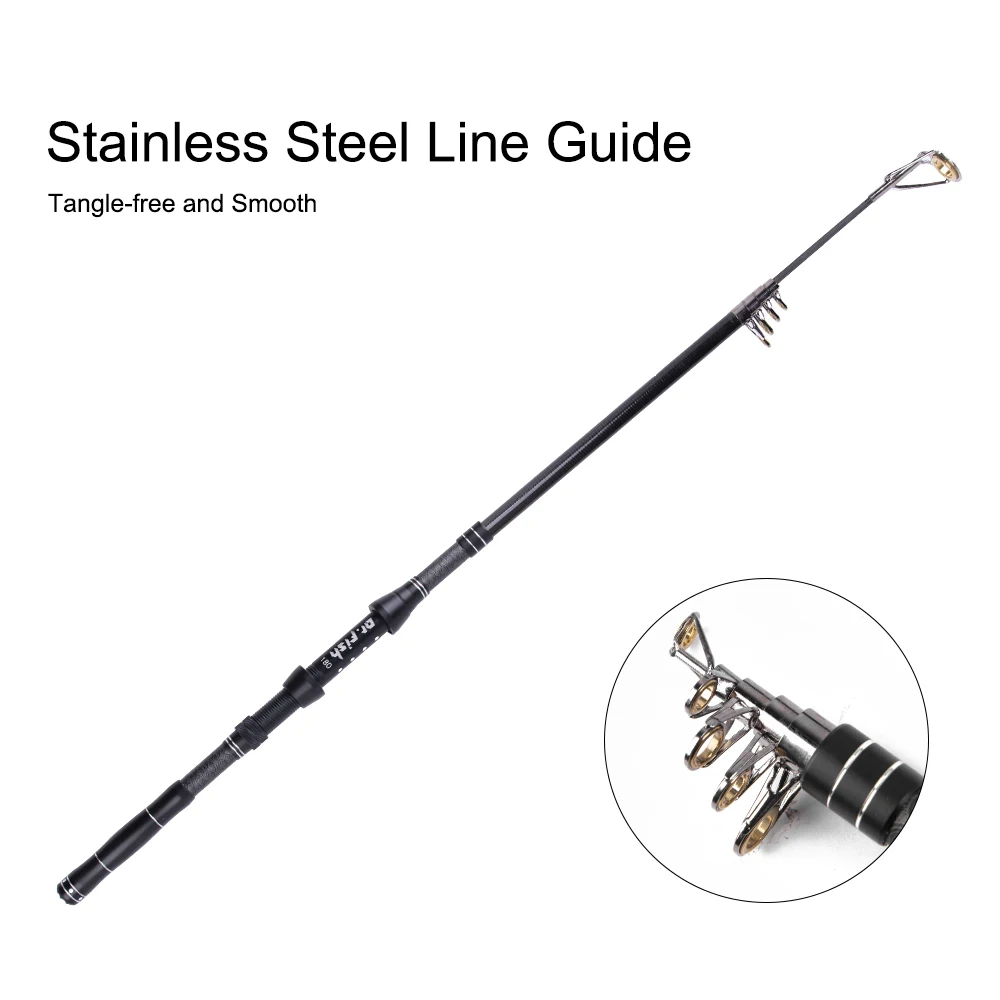 Caña de pescar giratoria telescópica, alimentador de 1,8 m, de viaje, de fibra de carbono, ligera, acción media - imagen 3