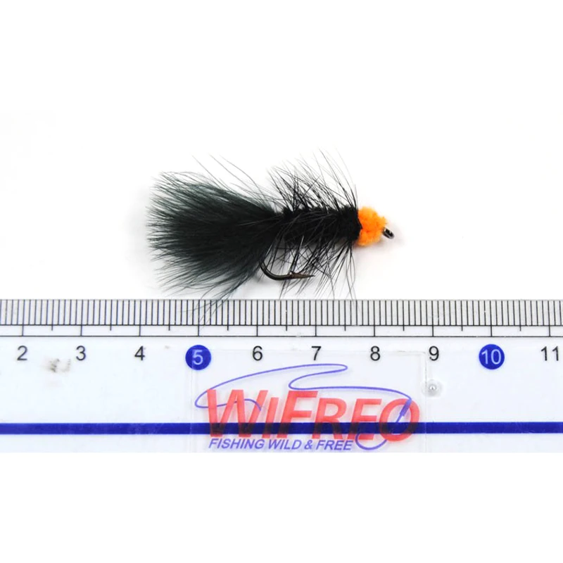 Wifreo 10PCS # 6 cebo para insectos de pesca con mosca, huevo naranja, chupar sanguijuela, serpentina lanuda, mosca, ninfa Artificial, Marabú Negro, Flashabou - imagen 2
