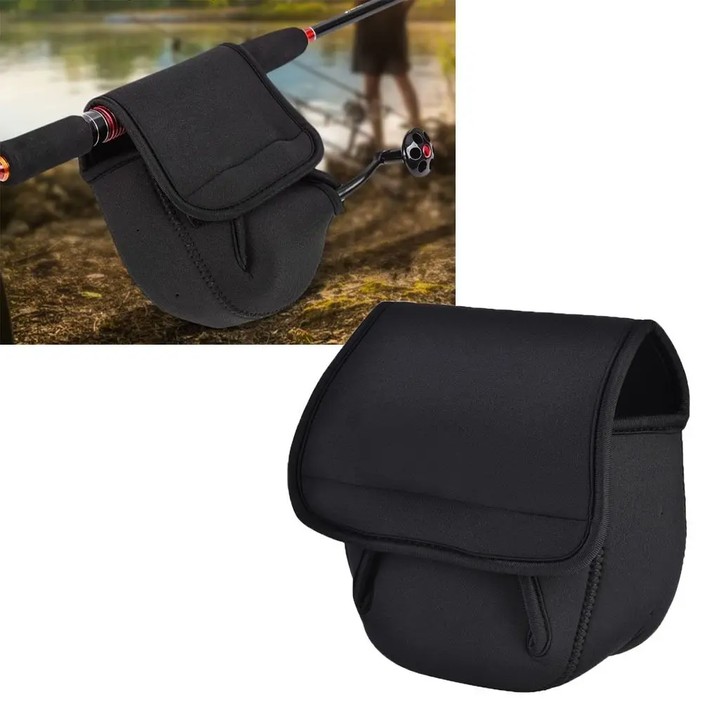 Cubierta de carrete giratorio suave portátil, cubierta de carrete de pesca impermeable anticolisión, cubierta protectora de carrete de dos tamaños negra para pesca - imagen 3