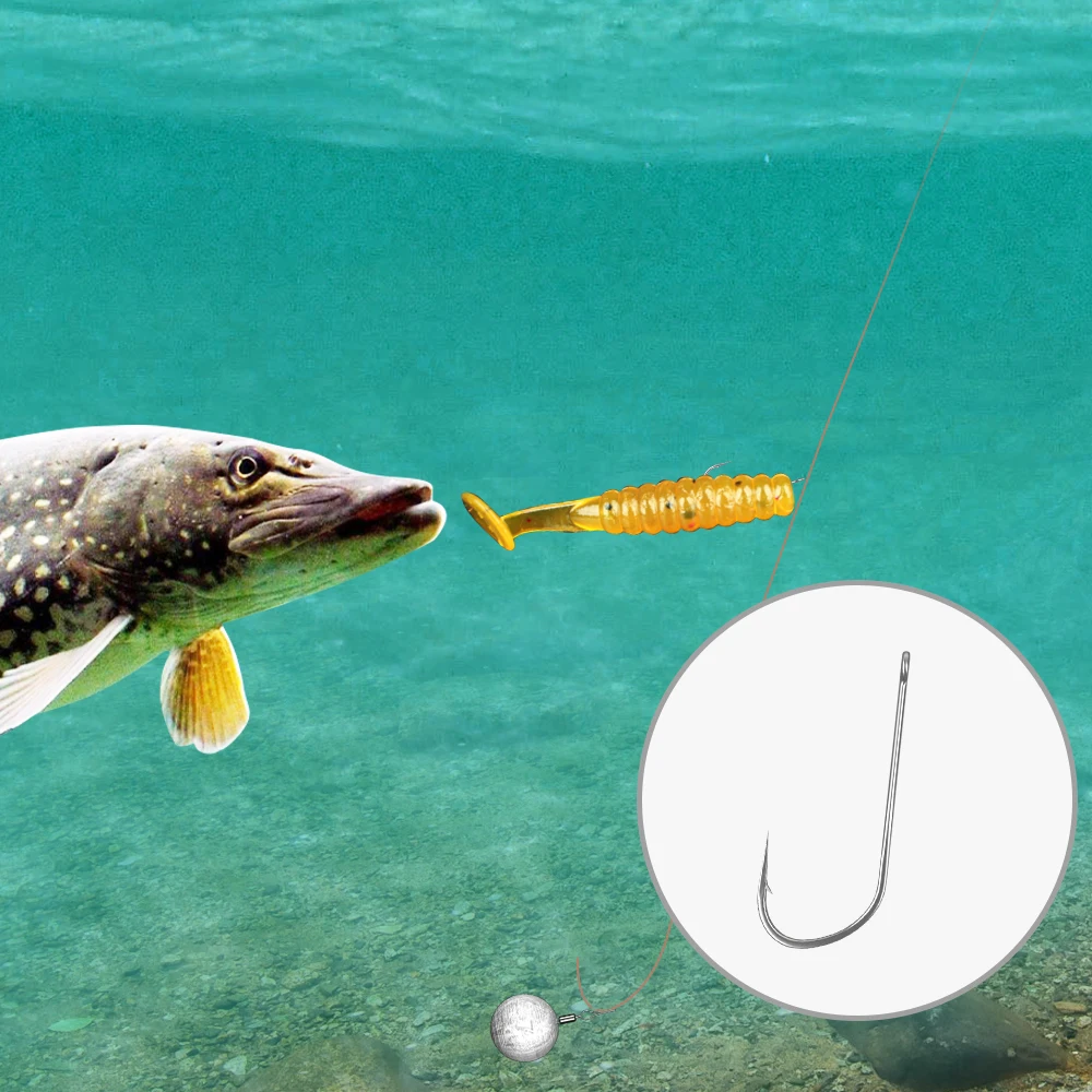 FTK 5PCS Anzuelo de pesca de caña larga con anillo de púas 2 # -9 #   Aparejos de señuelo para anzuelos individuales de acero rico en carbono - imagen 5