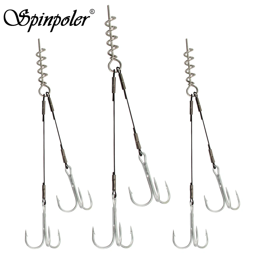 Sacacorchos Spinpoler, aparejo de Lucio, anzuelo de pesca Stinger para señuelo suave, anzuelos triples dobles súper afilados, aparejos de línea de alambre 2 1 1/0 2/0