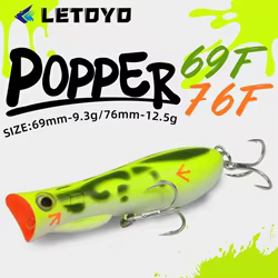 Cebo Popper Topwater de 69mm y 9,3g, diseño flotante de plástico duro, sonajero Popper de plástico duro, sonido oscilante, acción, señuelo para caminar para perros