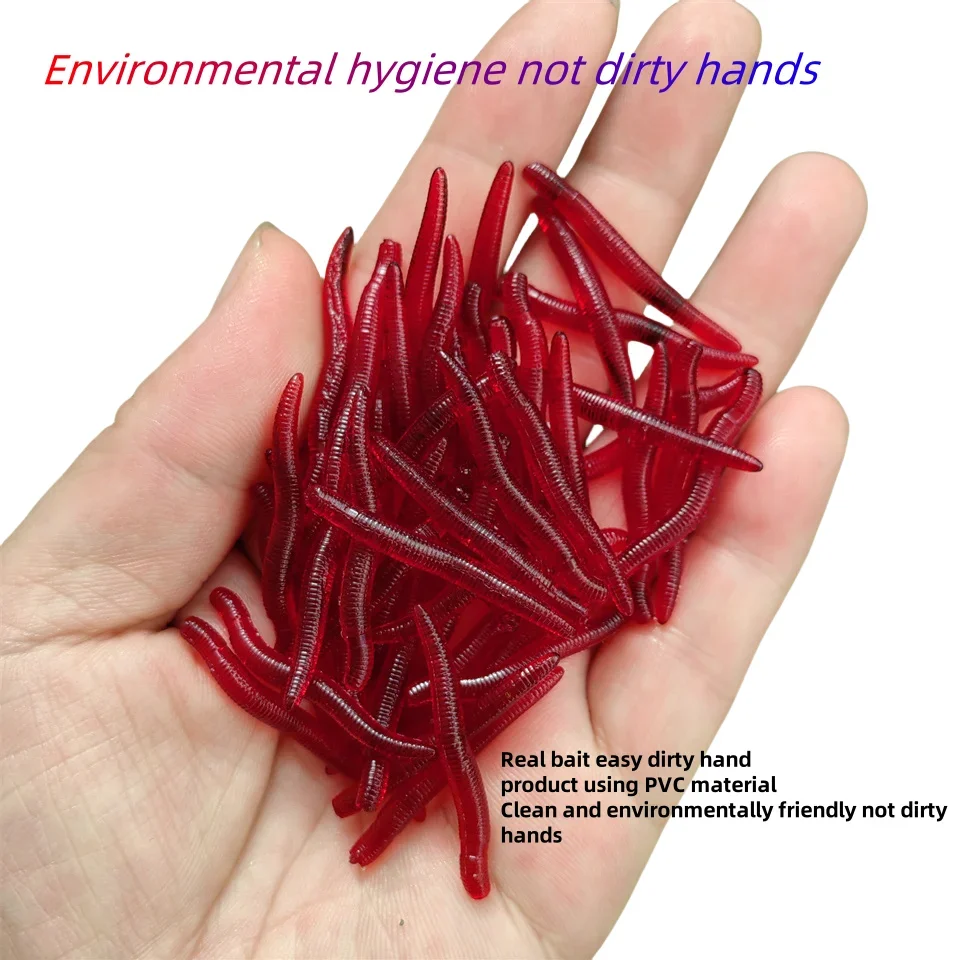 Lombrero de tierra simulado, señuelo de pesca de gusano rojo, mini cebo de silicona para camarones, olor a pescado, lubina de roca de mar, lubina doble suave Leurre - imagen 2