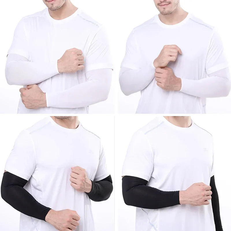 Mangas de brazo de seda de hielo, Manga deportiva, protección solar UV, cubierta de mano, calentador refrescante, correr, ciclismo, pesca, Mangas Para Brazo Beach - imagen 4
